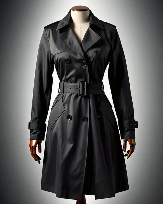Analyzing image     Heritage Trench Coat in Black Cotton