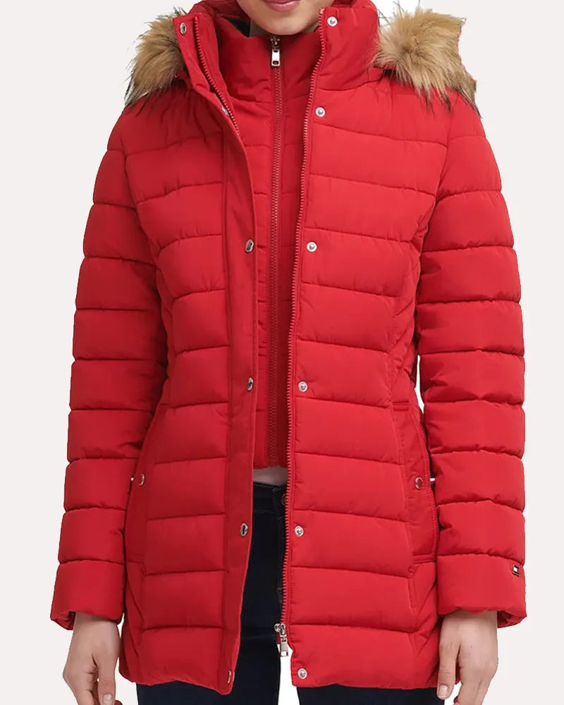 Women’s Red Coat With Fur Hood Rover Jackets