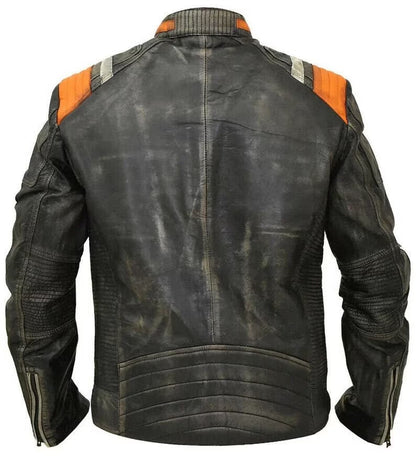 Vintage Style Leather Motorcycle Jacket with Racing Stripes