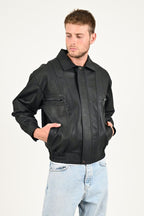 Men’s Oversized Black Leather Bomber Jacket