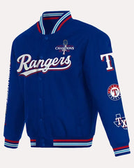 2023 World Series Texas Rangers Champions Blue Varsity Jacket