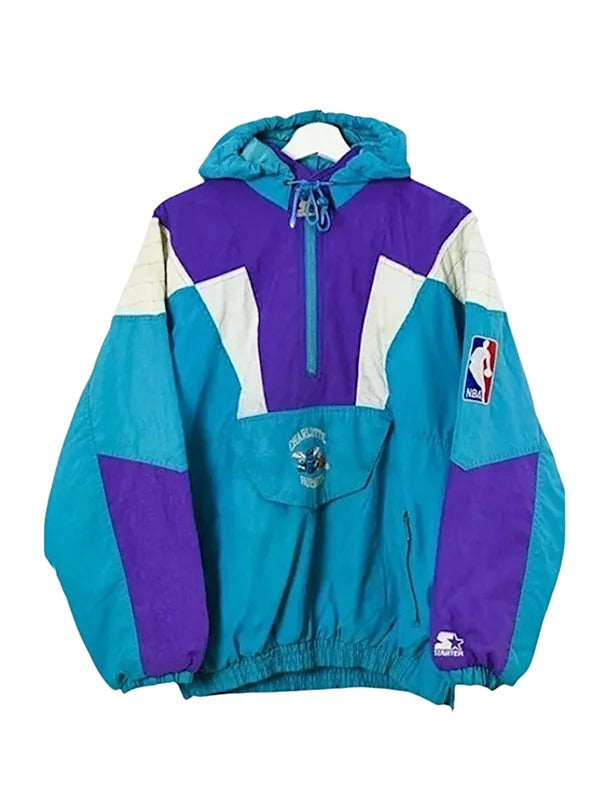 Charlotte Hornets NBA Starter Hooded Pullover Jacket – Blue & Purple (90’s Retro)