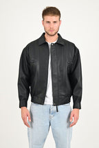 Men’s Oversized Black Leather Bomber Jacket