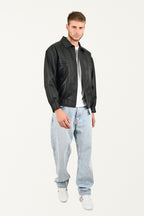 Men’s Oversized Black Leather Bomber Jacket