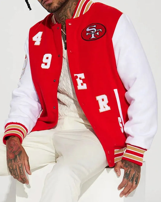 San Francisco 49ERS Red And White Varsity Jacket