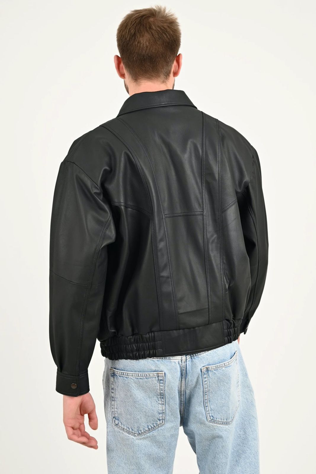 Men’s Oversized Black Leather Bomber Jacket