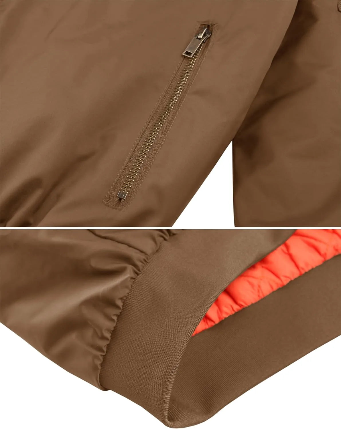 Zip Pockets Jacket Outdoor Autumn Winter Warm Brown  - Roverjackets