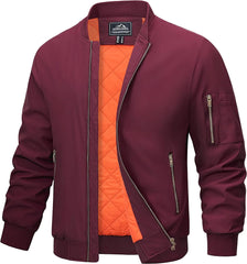 Bomber Jackets Casual Windbreakers Zip Pockets Red - Roverjackets