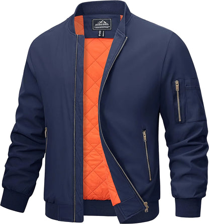 Men Bomber Jackets Casual Windbreakers Blue  - Rover Jackets