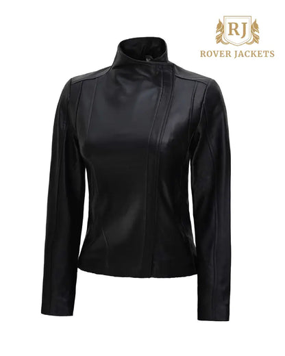 Arezzo Black Flap Closure Leather Cafe Racer Jacket