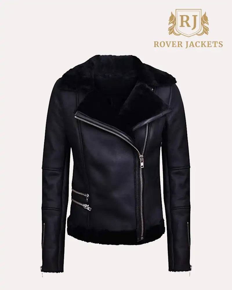 Biker Style Women Fur Collar Jacket In Black