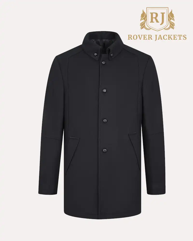 Black Button Down Collar Wool Jacket