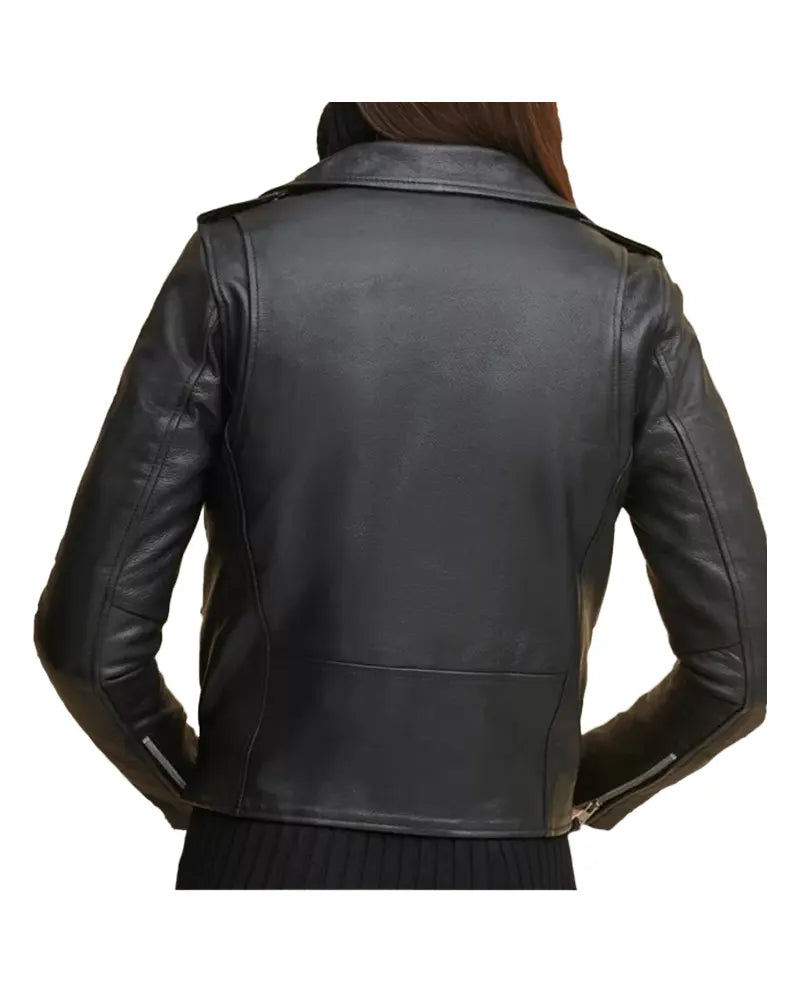 Black Full Length Ladies Biker Leather Jacket