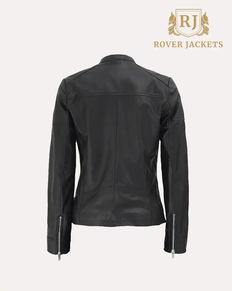 Black Textured Slim Fit Leather Jacket Womens