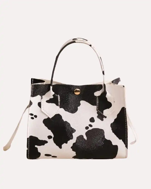 Black White Cow Leather Print Purse