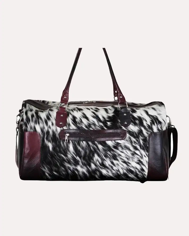 Black White Cowhide Hair Large Duffle Bag