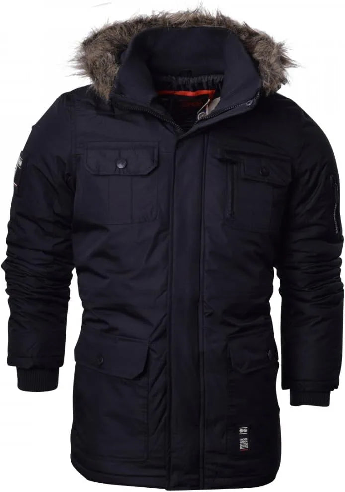 Men Heavy Weight Fur Hood Parka Padded Waterproof Winter Jacket Black - Roverjackets