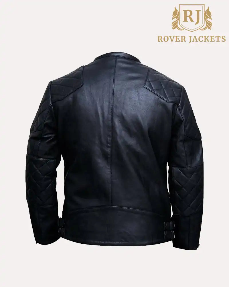 Bomber Leather Jacket With diamond Shoulder Quilted Black