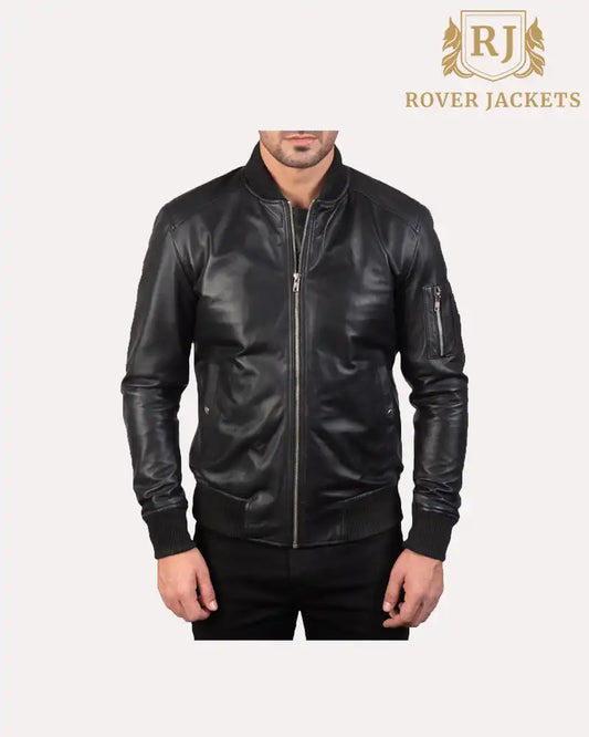 Bomia Ma 1 Black Leather Bomber Jacket