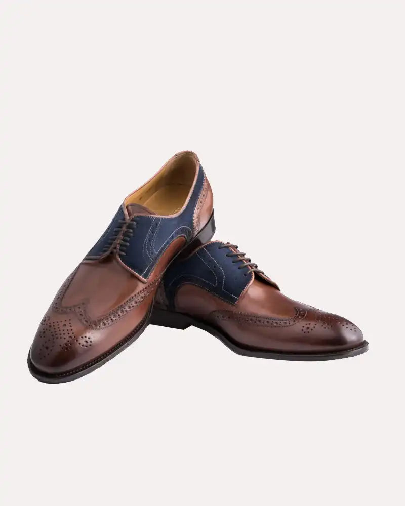 Brown Antique Blue Suede Wingtip Shoes