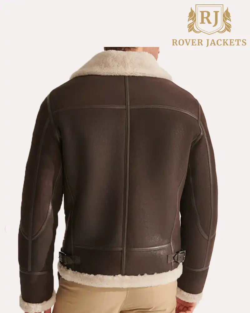 Brown Pilot Shearling Leather Aviator Jacket Men