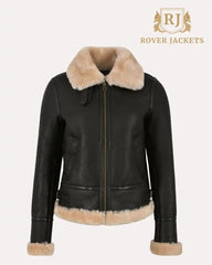 Brown With Beige Fur Womens RAF B3 Flying Bomber Aviator Style Leather Jacket