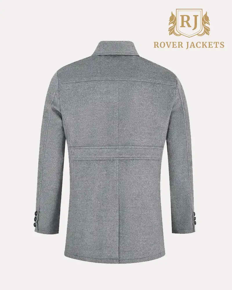 Button Down Collar Wool Jacket L Grey