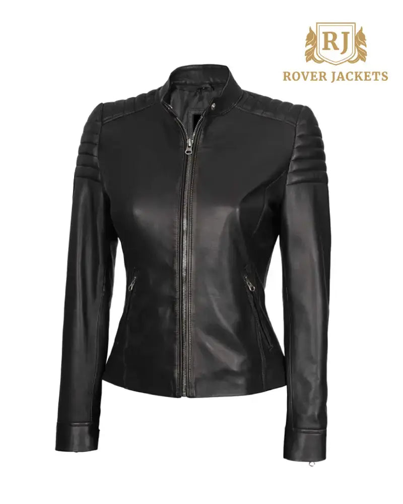 Carrie Womens Black Slim Fit Cafe Racer Leather Jacket