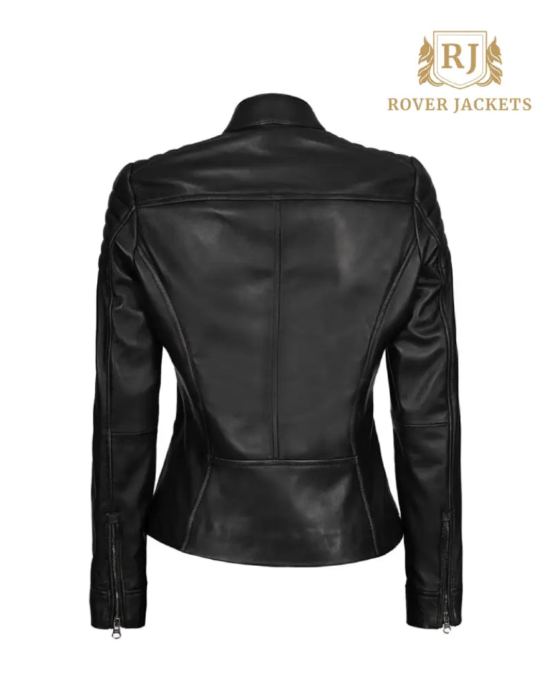 Carrie Womens Black Slim Fit Cafe Racer Leather Jacket