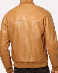 Casual Tan Brown Leather Bomber Jacket