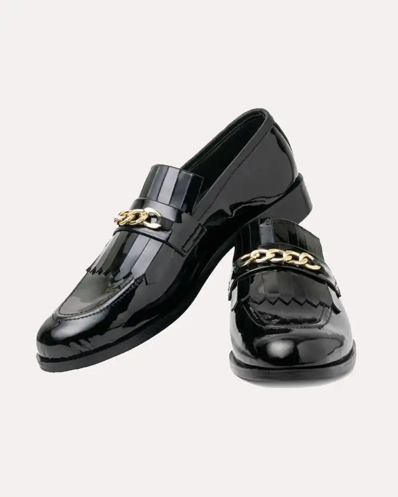 Chain Decor Patent Black Loafer