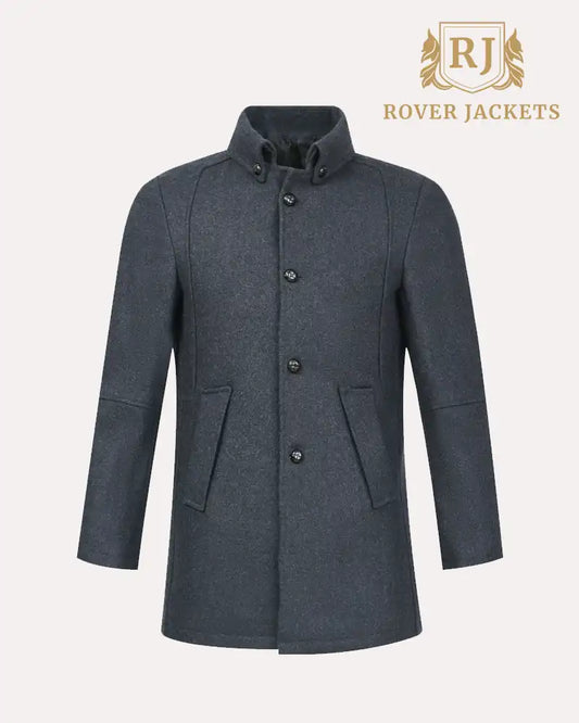 Charcoal Button Down Collar Wool Jacket