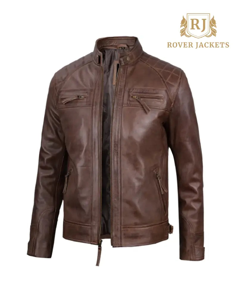 Chocolate Brown Cafe Mens Leather Motorcycle Jacket