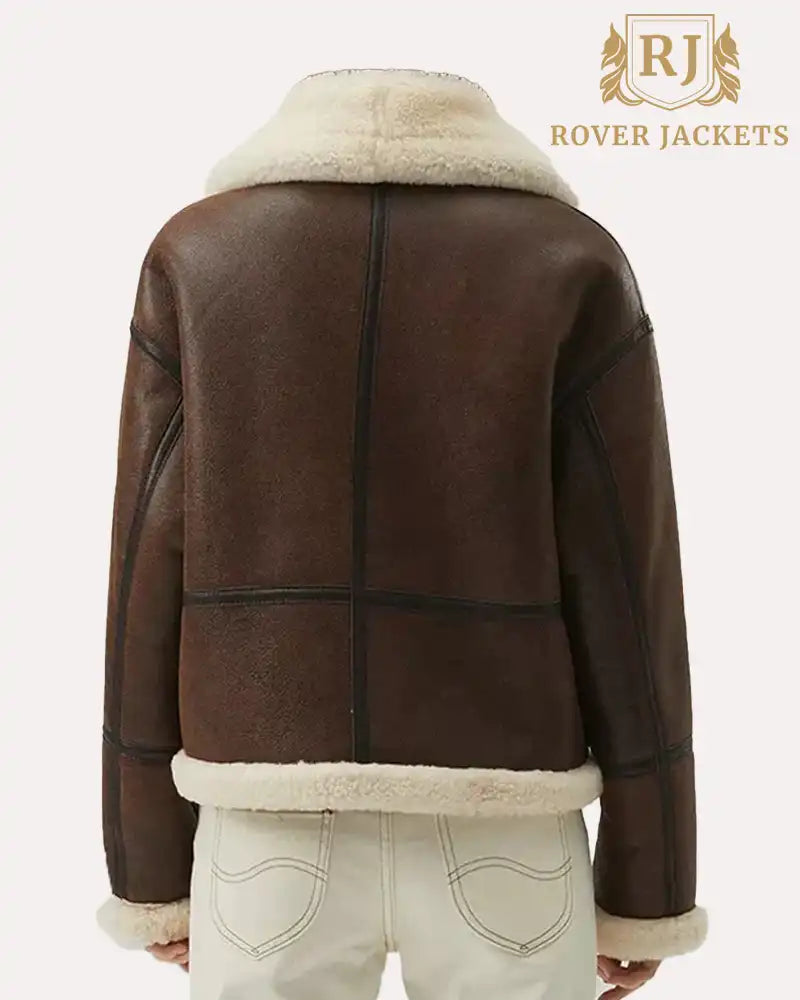 Chocolate Brown Leather Shearling Aviator Womens Jacket