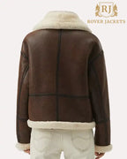 Chocolate Brown Leather Shearling Aviator Womens Jacket