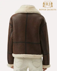 Chocolate Brown Leather Shearling Aviator Womens Jacket