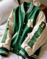 Classic Green and White Letterman Jacket