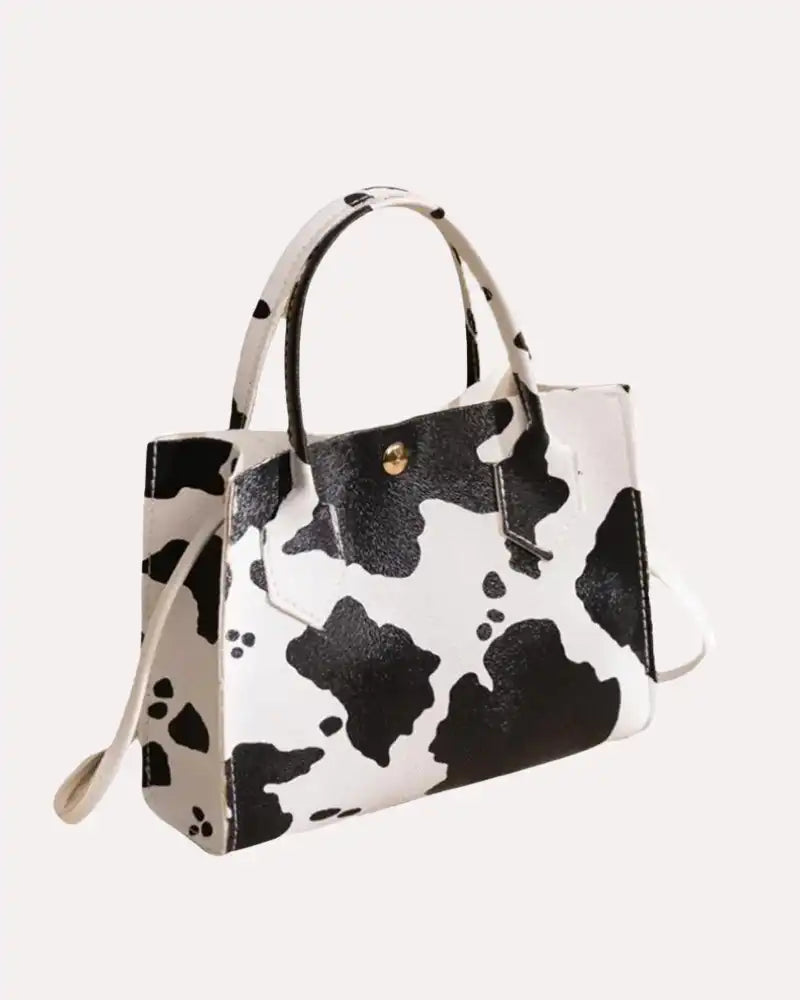 Cow Leather Print Purse Black White