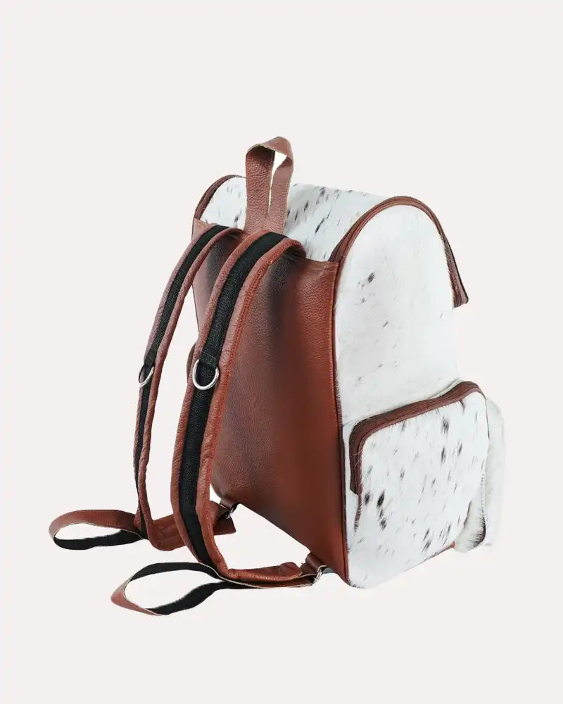 Cowhide Backpack White Brown Fur