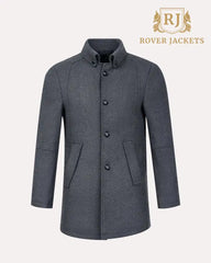 Dark Charcoal Button Down Collar Wool Jacket