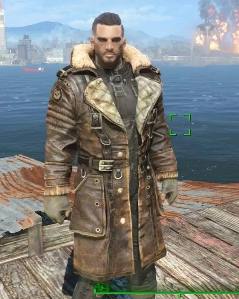 Leather Battlecoat With Fur Fallout 4 Elder Maxson Brown