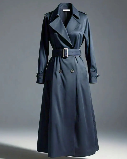 Elegant Women_s Navy Blue Trench Coat With Belt