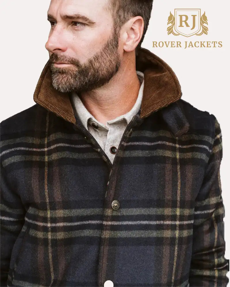 Ellis Wool Jacket Navy Plaid And Corduroy