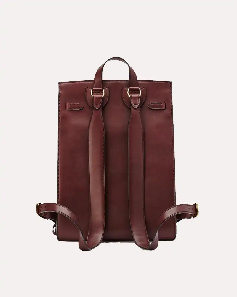 Fold Over Genuine Leather Brown Backpack Mens