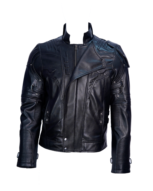 Star Lord Chris Pratt Black Leather Jacket Guardians of the Galaxy 2