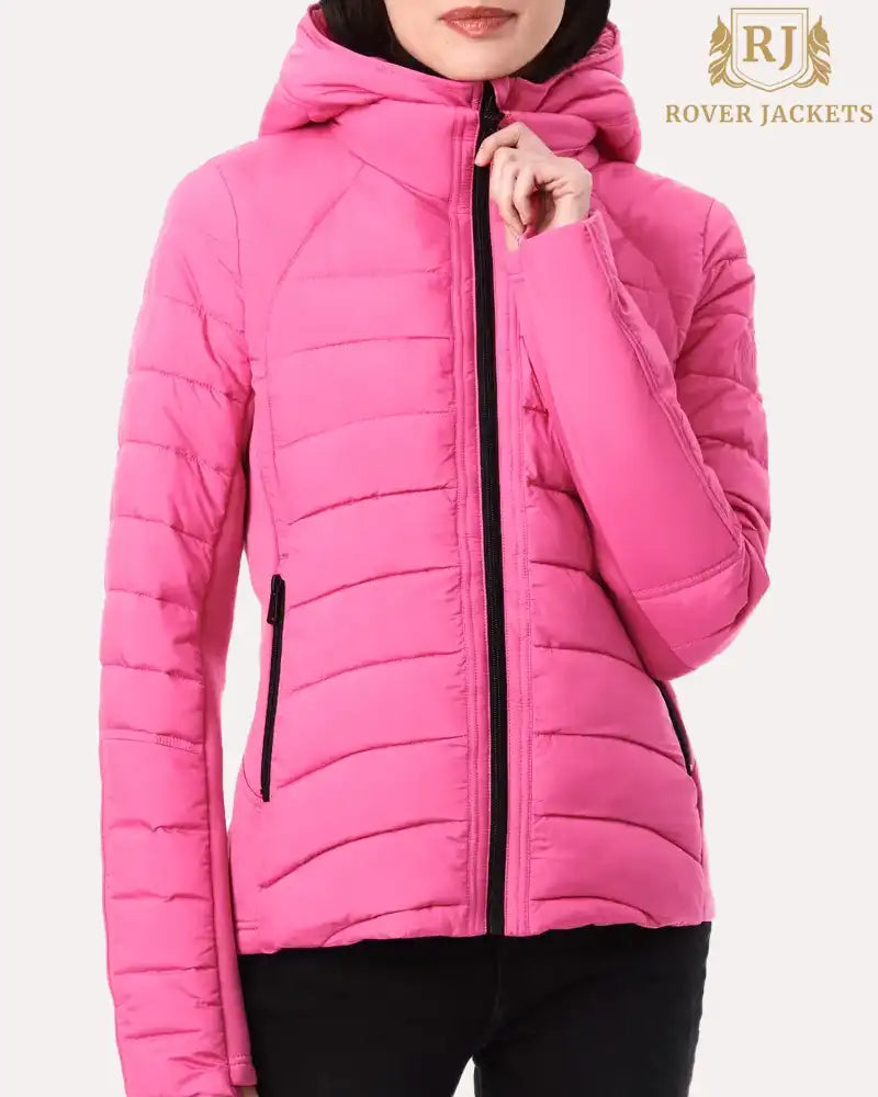 Hooded Quilted Water Repellent Jacket Vibrant Pink