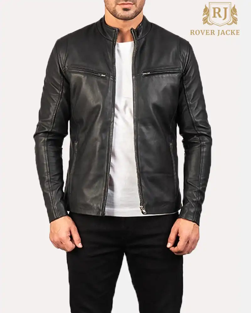 Ionic Black Leather Bomber Jacket