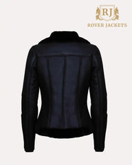 Jacket In Black Biker Style Women Fur Collar