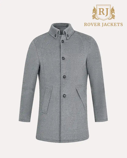 L Grey Button Down Collar Wool Jacket