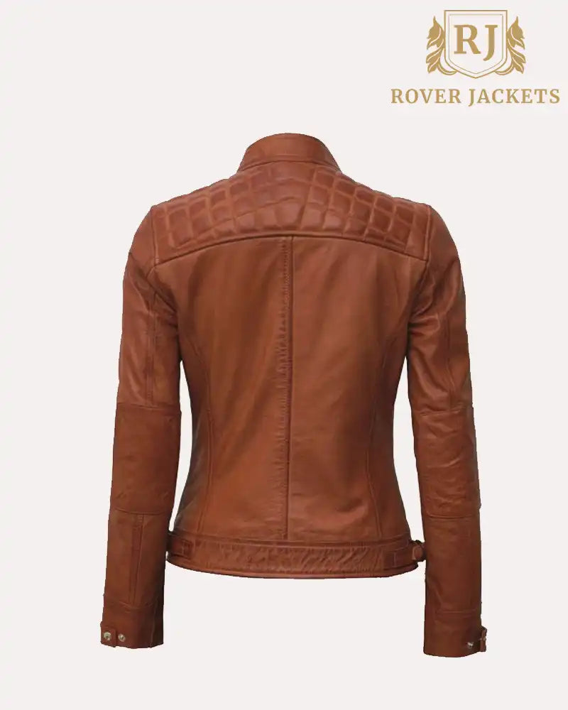 Lambskin Leather Tan Quilted Biker Jacket Women